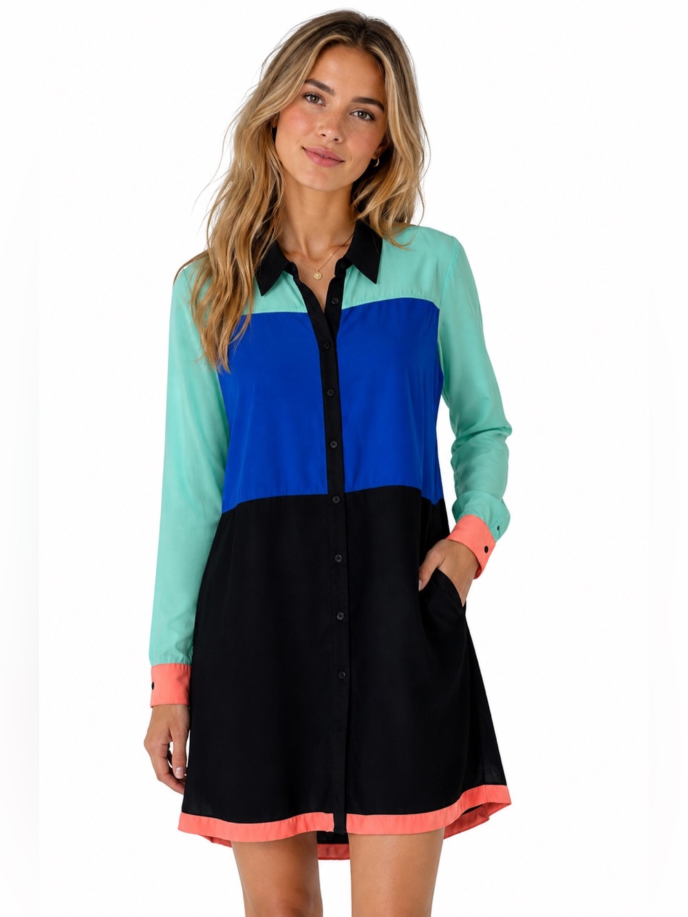 I ❤️ Ronson Colorblock Button Front Tunic Dress M